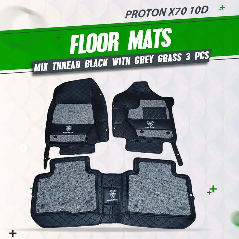 Proton X70 10D Floor Mats - Mix Thread Black With Grey Grass 2021 - 2025 - 3 Pcs Set 1
