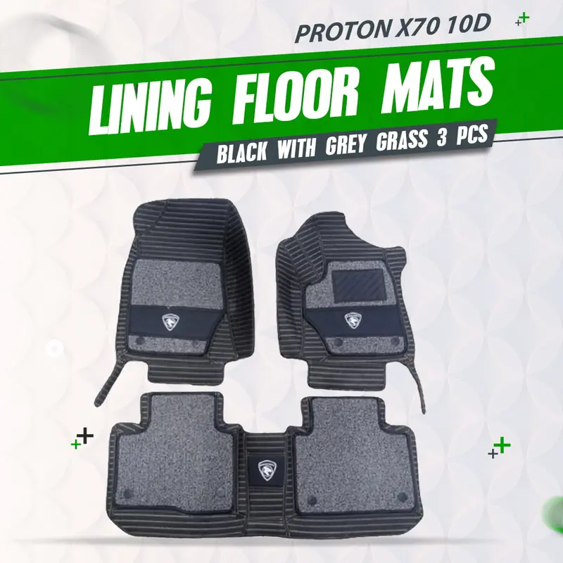 Proton X70 10D Lining Floor Mats - Mix Thread 3 Pcs 2021 - 2025 - - Black With Grey Grass 1
