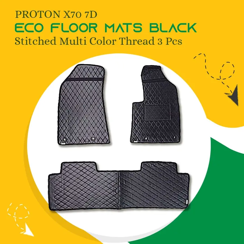 Proton X70 7D Eco Floor Mats Black Stitched Multi Color Thread 3 Pcs 2021 - 2025 1