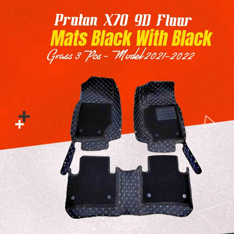 Proton X70 9D Floor Mats Mix Thread Grass 3 Pcs 2021 - 2025 - Black With Black 1