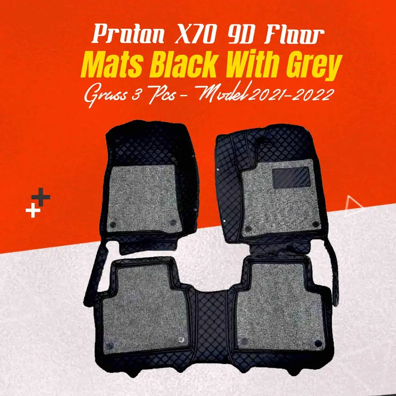 Proton X70 9D Floor Mats Mix Thread Grass 3 Pcs 2021 - 2025 - Black With Grey 1