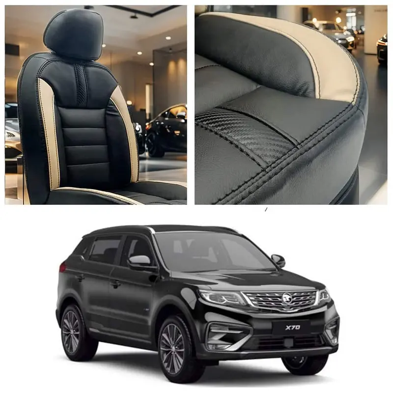 Proton X70 Hockey Design Black Beige Seat Covers 2021 - 2025 1