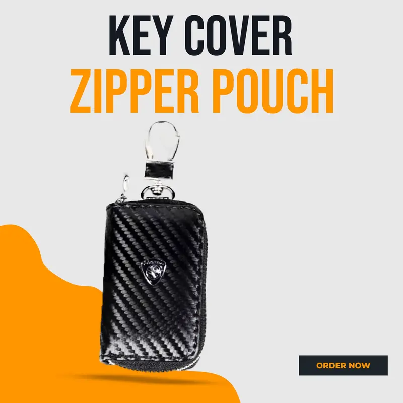 Proton Zipper Carbon Fiber Leather Key Cover Pouch Black With Keychain - Ring 1