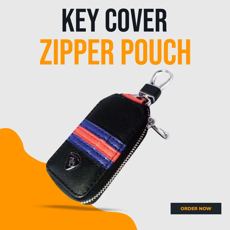 Proton Zipper Jeans Key Cover Pouch Black With Red Blue Strip Keychain - Ring 1