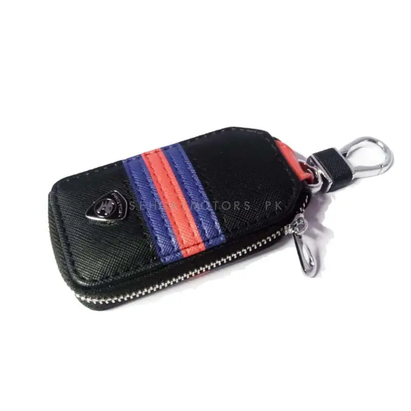 Proton Zipper Jeans Key Cover Pouch Black With Red Blue Strip Keychain - Ring 2