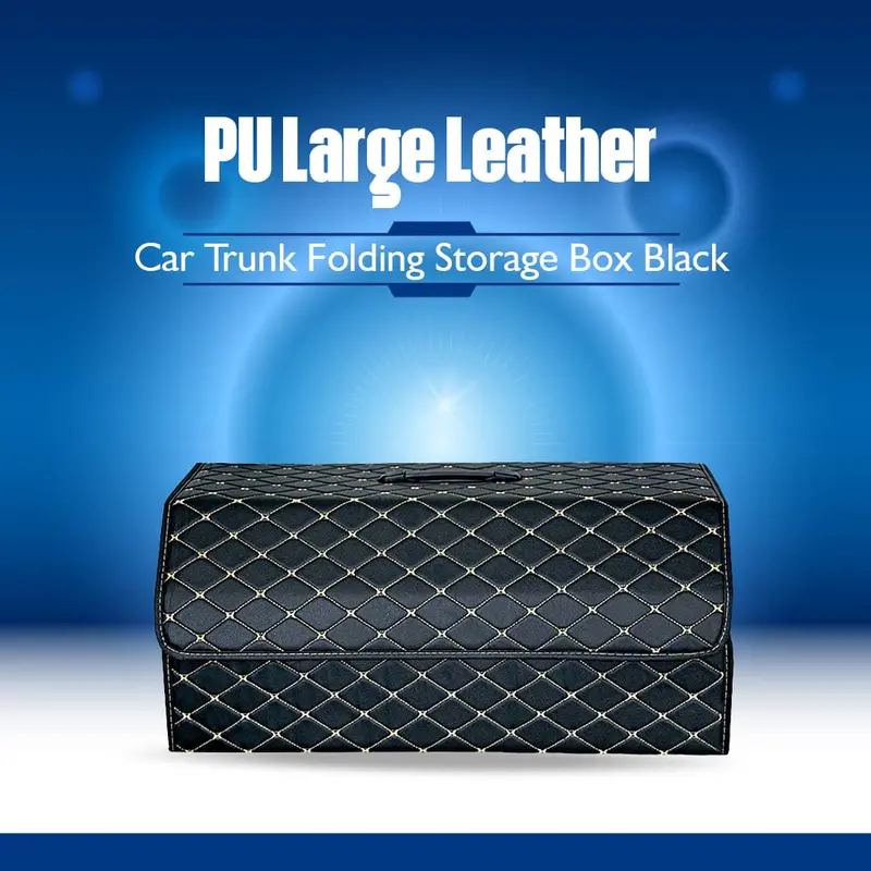 Pu Large Leather Car Trunk Folding Storage Box Black 1