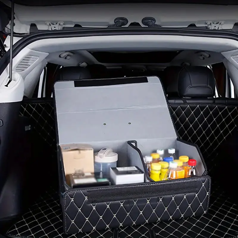 Pu Large Leather Car Trunk Folding Storage Box Black 2