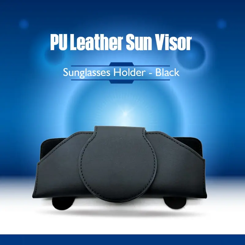 Pu Leather Sun Visor Sunglasses Holder - Black 1