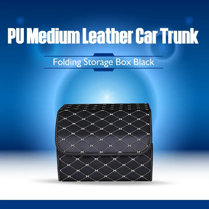 Pu Medium Leather Car Trunk Folding Storage Box Black 1