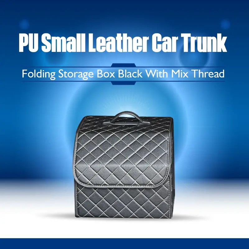 Pu Small Leather Car Trunk Folding Storage Box Black With Mix Thread 1