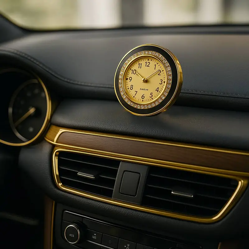 Quartz Dashboard Round Wall Clock Golden Black With Diamond Style - For Car Interior 1