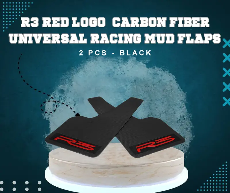 R3 Red Logo Carbon Fiber Universal Racing Mud Flaps 2 Pcs 1