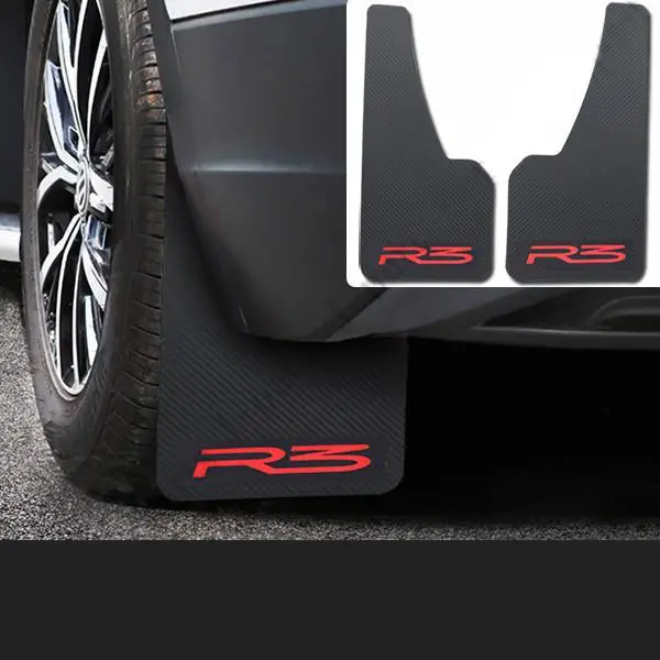 R3 Red Logo Carbon Fiber Universal Racing Mud Flaps 2 Pcs 2