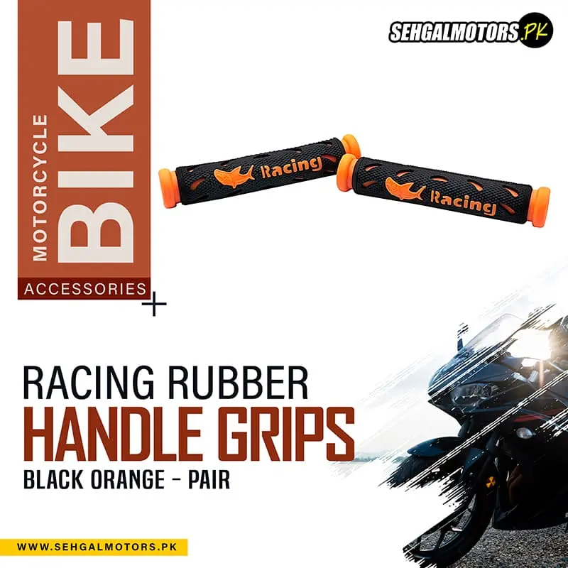 Racing Rubber Motorcycle Bike Front Brake And Clutch Lever Grips Pair - Black Orange 1