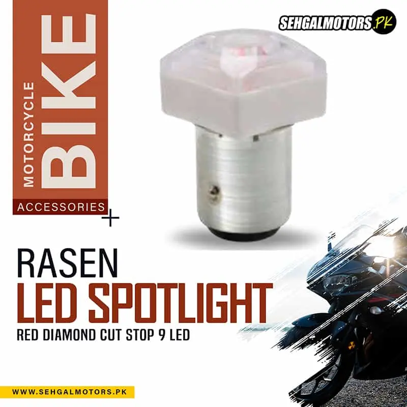 Rasen Motorcycle Bike Red Diamond Cut Stop 9 Led Spotlight 1