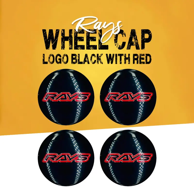 Rays Wheel Cap Logo Black With Red Center Hub Badge Sticker- 4 Pcs 1