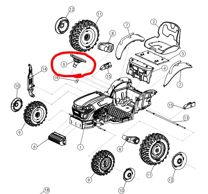 Replacement Steering Wheel For Kids Ride On's - Riiroo 24V Tractor Model  - 105-1775 1