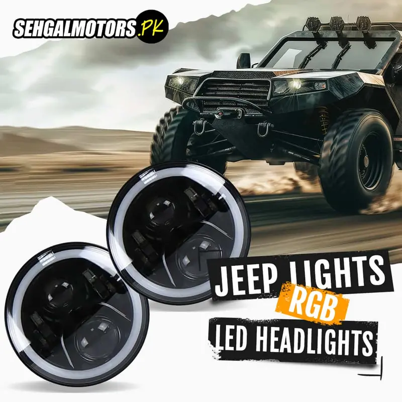 Rgb Jeep Led Headlights / Head Lamps Round Shape 7 Inches - Pair - With Bluetooth - Mobile App Operated Disco Light 1