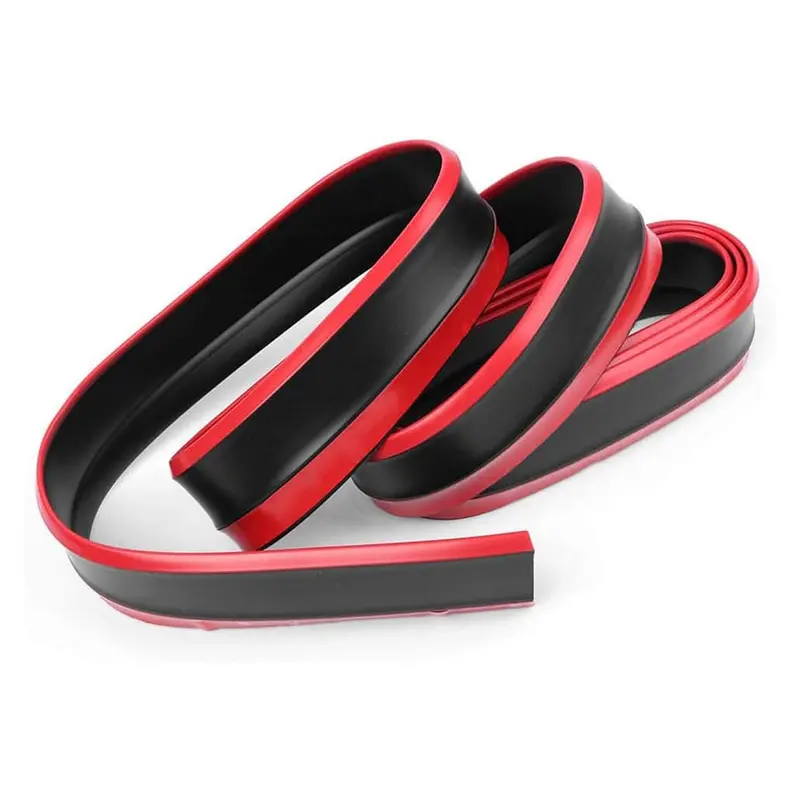 Rubber Lip Protector Black With Red Skirt - Bumper Splitter Protector Body Guard Skirt Cover Strap Lip 1
