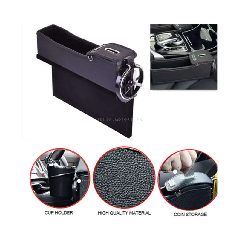 Seat Gap Filler Leather With Coin Holder Right Side Black - Each 2