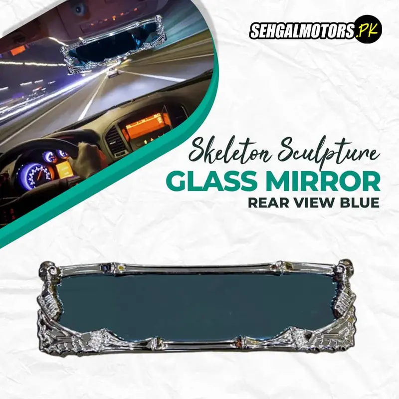 Skeleton Sculpture Border Rear View Blue Glass Mirror 270Mm - A703335 1
