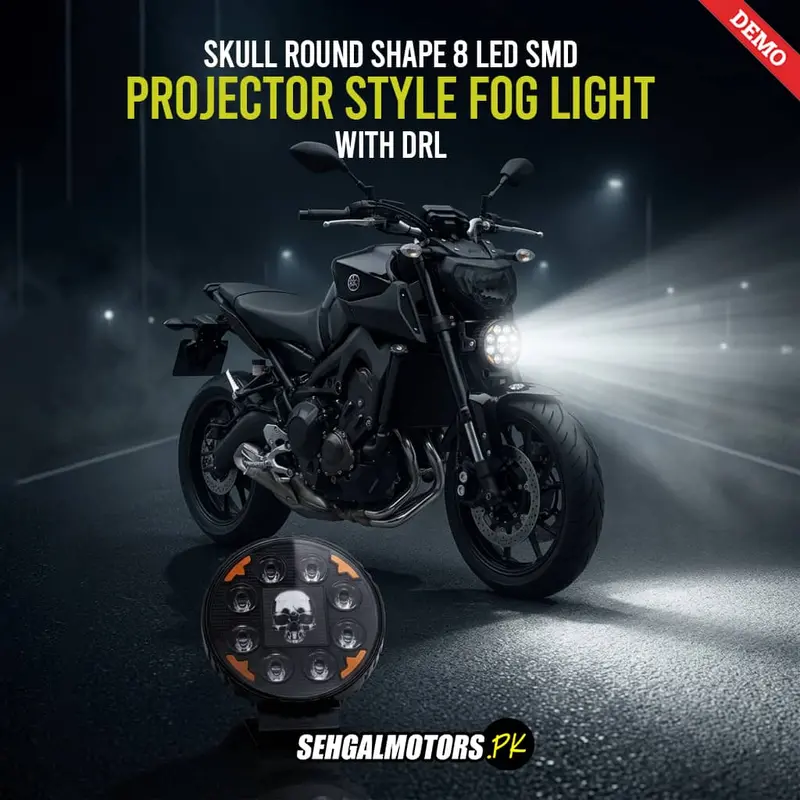 Skull Round Shape 8 Led Smd Projector Style With Drl Fog Light For Bike 1