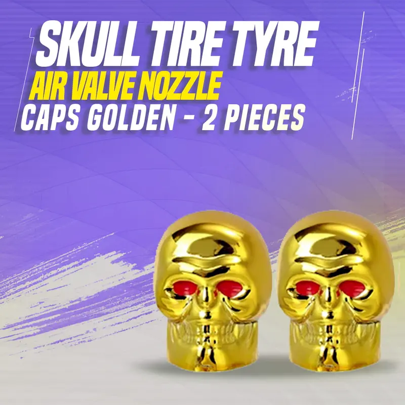 Skull Tire Tyre Air Valve Nozzle Caps Golden - 2 Pieces 1