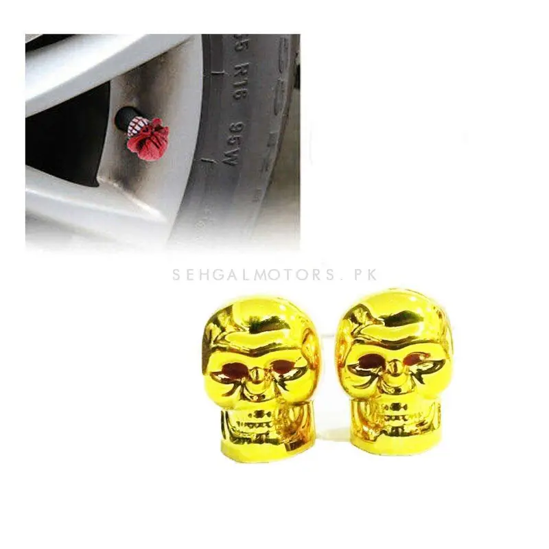 Skull Tire Tyre Air Valve Nozzle Caps Golden - 2 Pieces 2