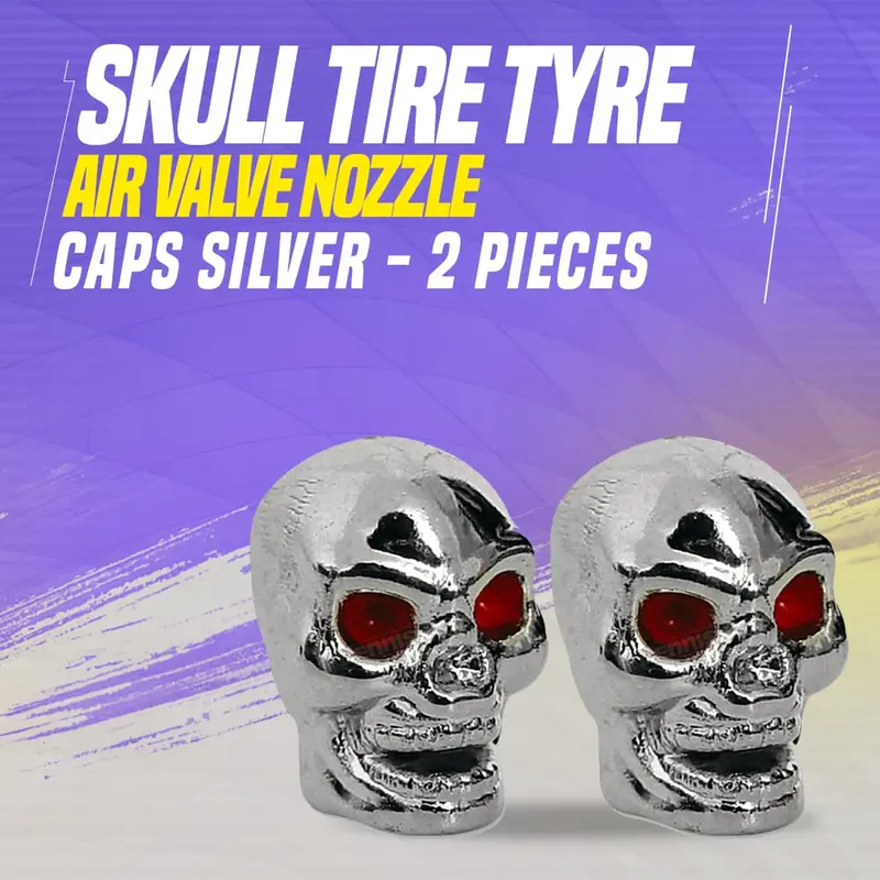 Skull Tire Tyre Air Valve Nozzle Caps Silver - 2 Pieces 1