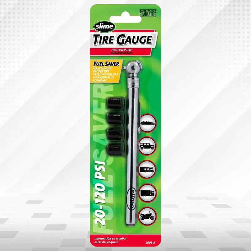 Slime Tyre / Tire Pressure Guage With Nozzle Caps 2005-A 20-120 Psi 1