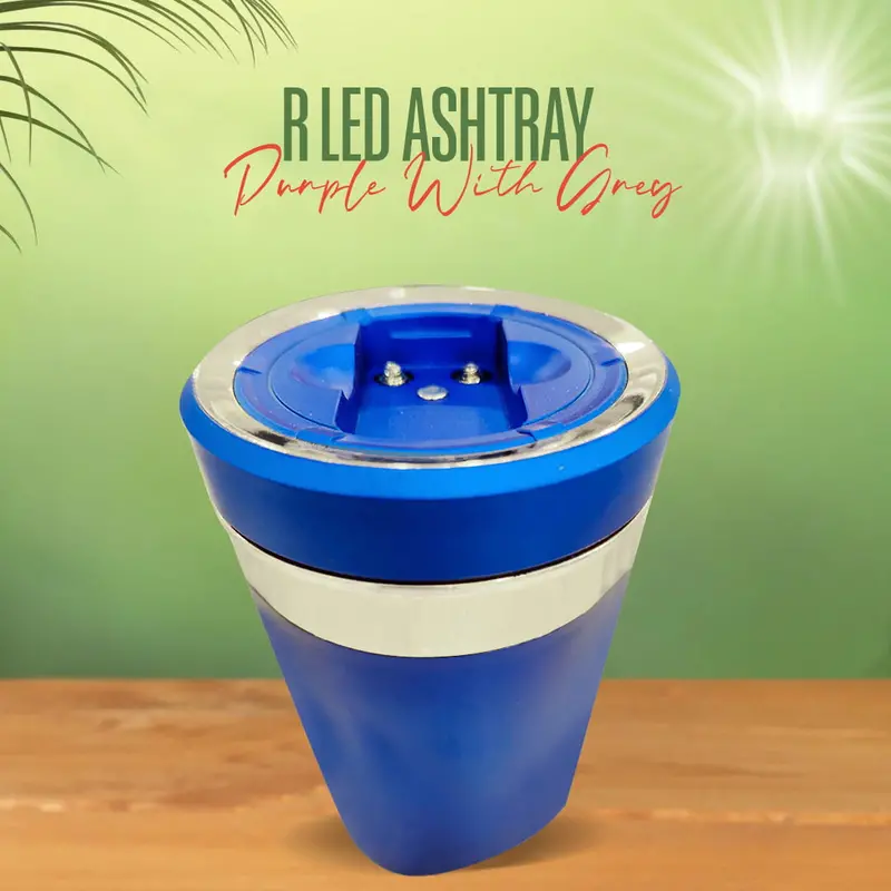 Solar Led Ashtray With Cigarette Lighter 2 In 1 Purple With Grey 1