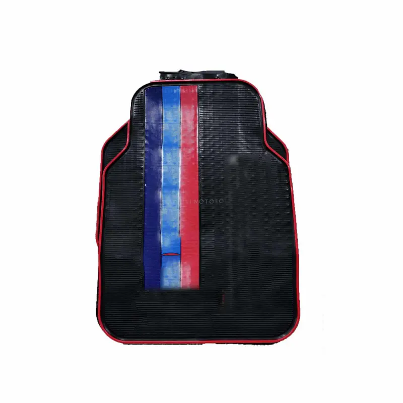 Spc Universal Pvc Rubber Floor Mat Black With Blue And Red Mix Design - 5 Pcs - Foot Mat For Car 2