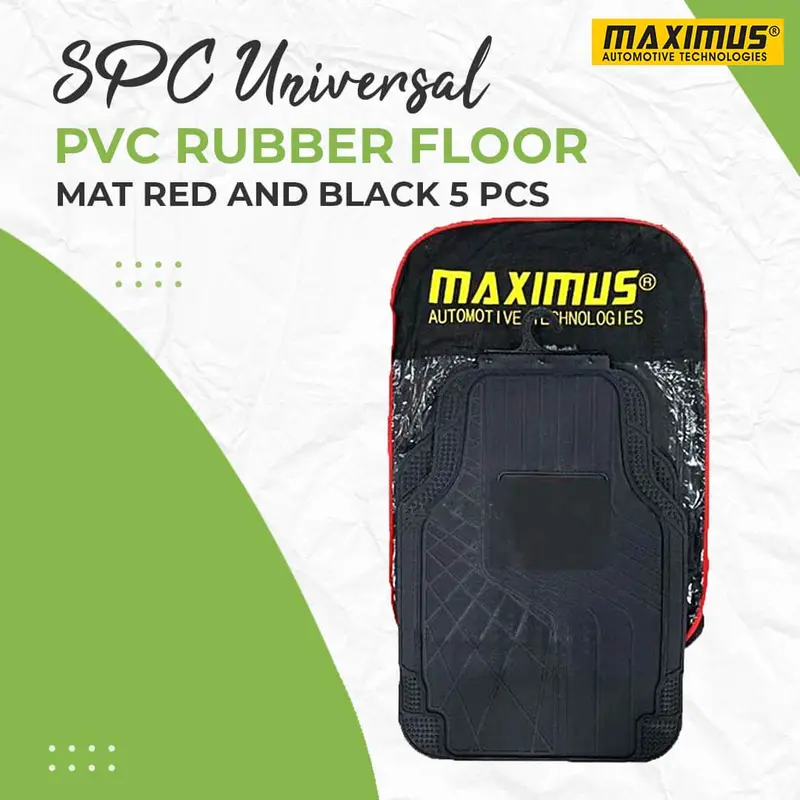 Spc Universal Pvc Rubber Floor Mat Red And Black Mix Design 5 Pcs - Foot Mat For Car 1
