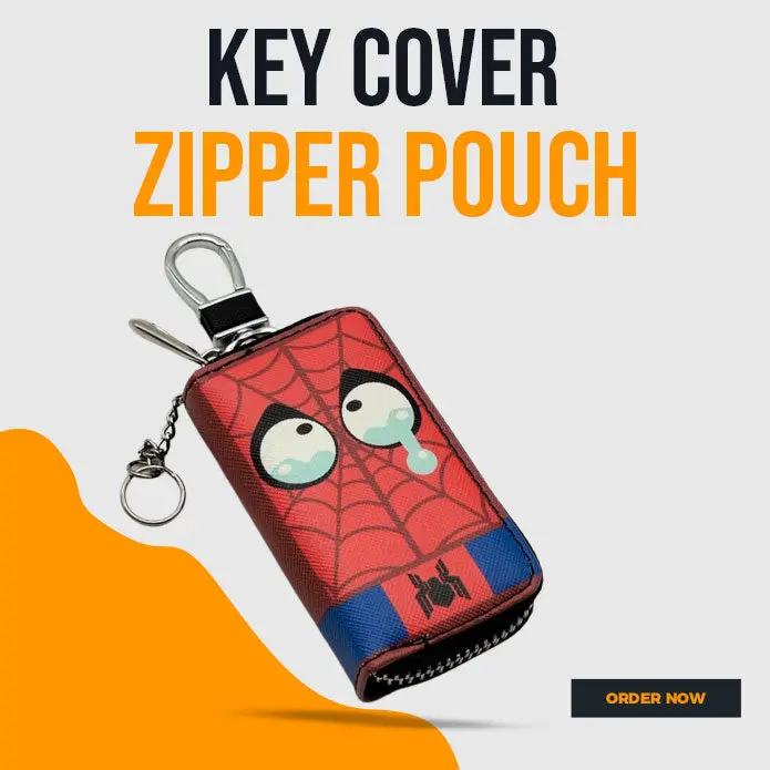 Spider Man Zipper Matte Leather Key Cover Pouch With Keychain Ring 1