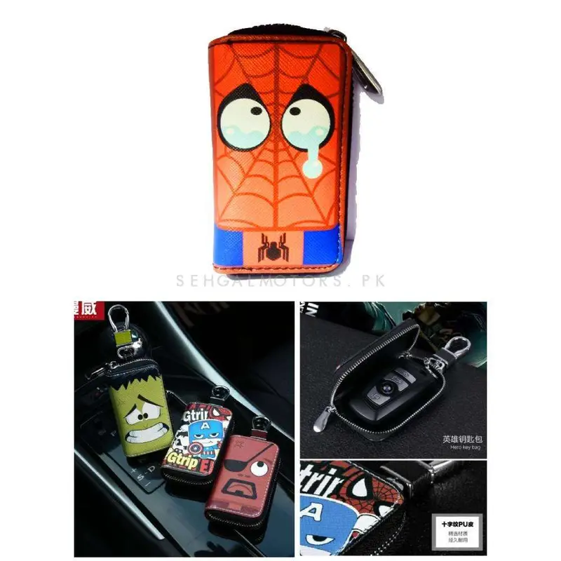 Spider Man Zipper Matte Leather Key Cover Pouch With Keychain Ring 2