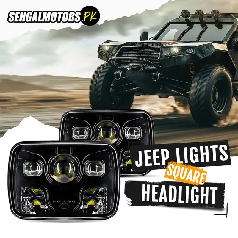 Square Jeep Headlights / Head Lamps Black 5×7 Inches - Pair 1