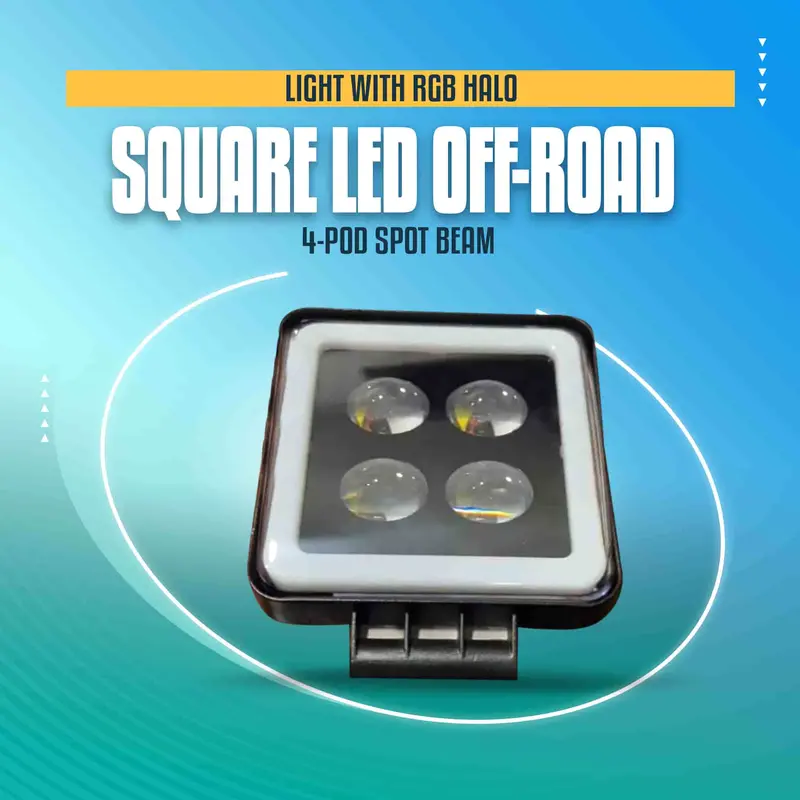 Square Led Off-Road Light With Rgb Halo – 4-Pod Spot Beam Pink - 1 Pcs 1