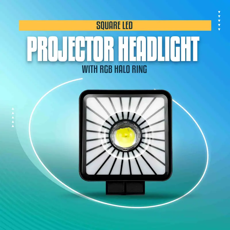 Square Led Projector Headlight With Rgb Halo Ring 1 Pcs - 4.5 Inch 1
