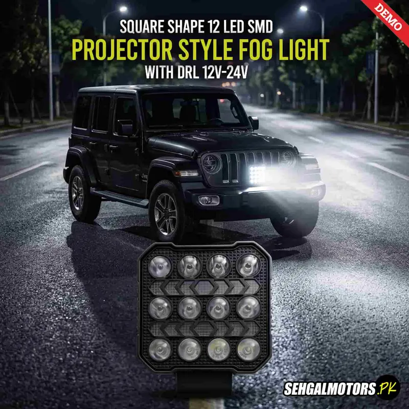 Square Shape 12 Led Smd Projector Style Fog Light With Drl 12V-24V 1