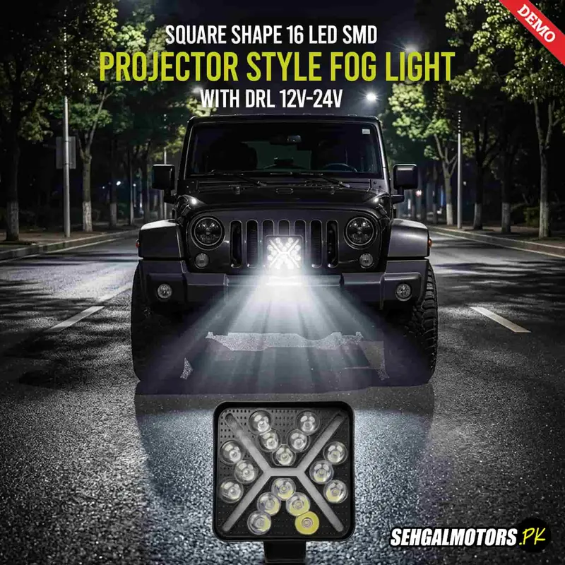 Square Shape 16 Led Smd Projector Style Fog Light With Drl 12V-24V 1