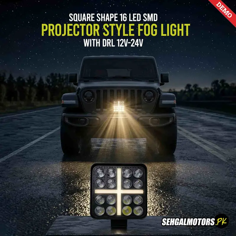 Square Shape 16 Led Smd Projector Style Fog Light With Drl 12V-24V 1