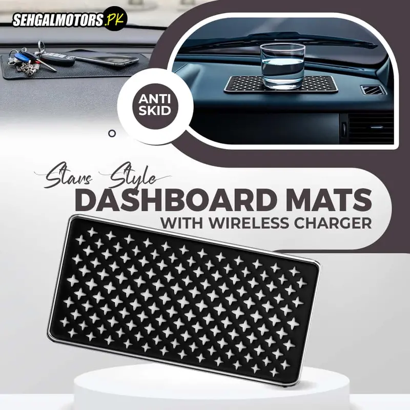 Stars Style Non Slip Car Dashboard Mat With Wireless Charger Black - For Car Interior 1