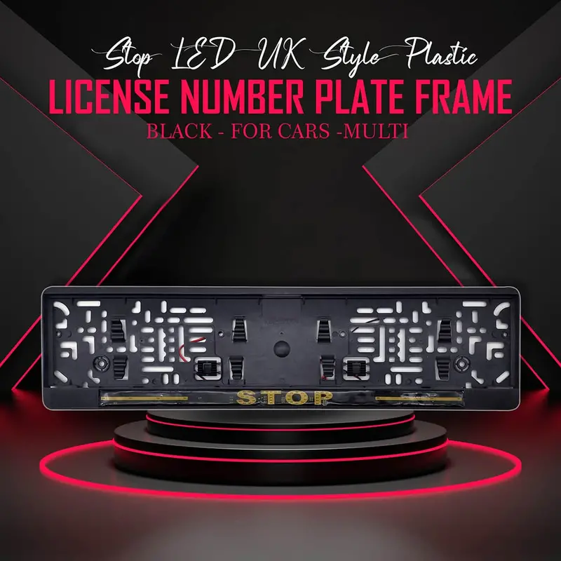 Stop Led Uk Style Plastic License Number Plate Frame Black - For Cars -- Multi - Each 1