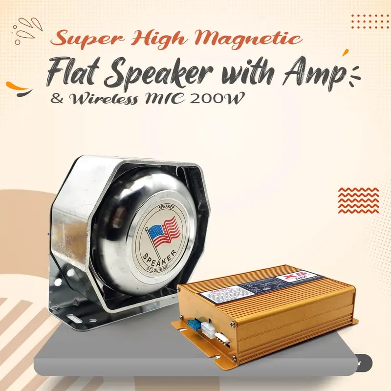 Super High Magnetic Flat Speaker With Amp & Wireless Mic 200W - Siren System Police & Ambulance Warning Sirens 1