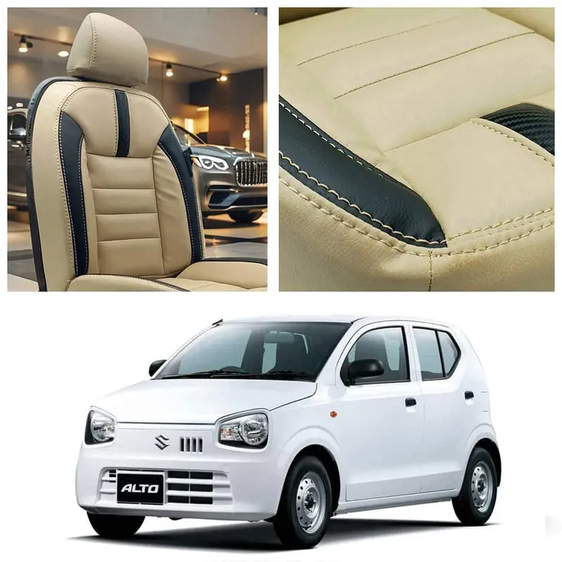 Suzuki Alto Hockey Design Beige Black Seat Covers 2018 - 2025 1