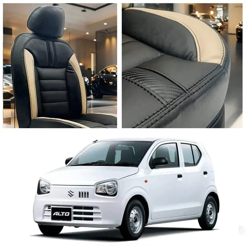 Suzuki Alto Hockey Design Black Beige Seat Covers 2018 - 2025 1