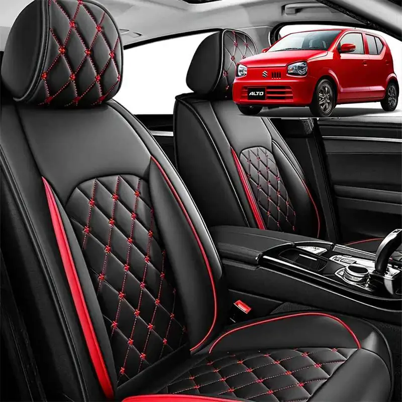Suzuki Alto Seat Cover Japanese Leather Black With Red Stitch Model 2019-2022 1