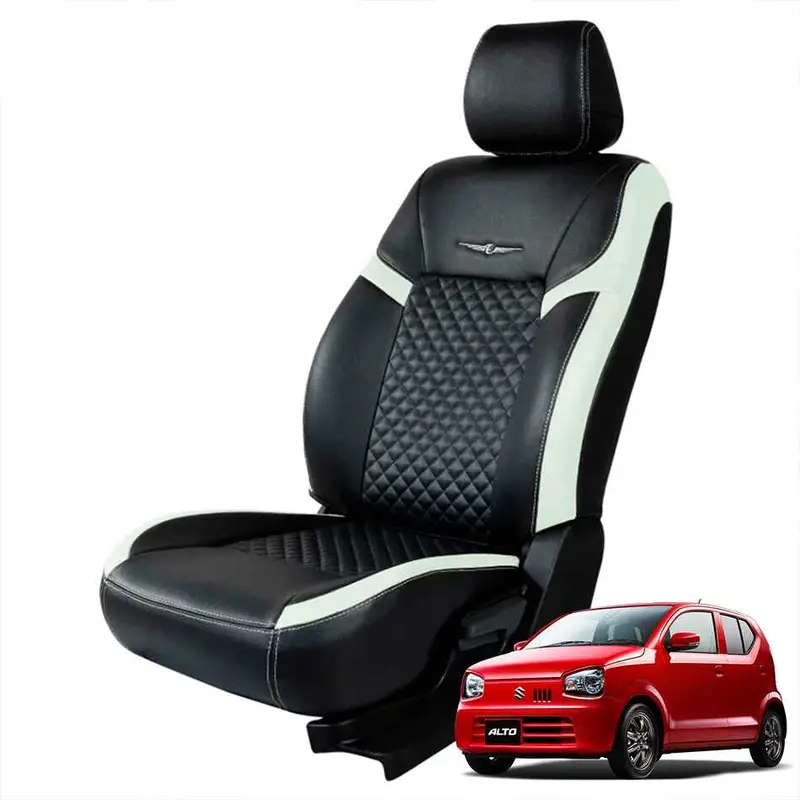 Suzuki Alto Seat Cover Japanese Leather Black With Silver Stitch Model 2019-2022 1