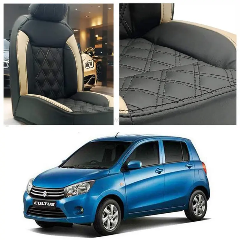 Suzuki Cultus Diamond Cut Black Beige Seat Covers 2017 - 2025 1