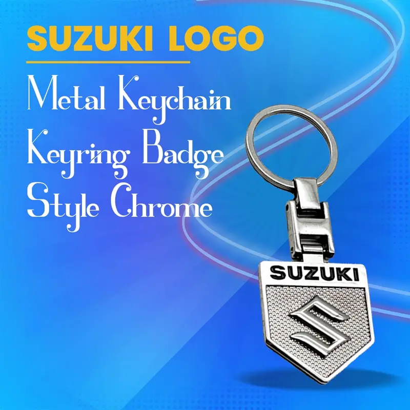 Suzuki Logo Metal Keychain Badge Style Silver With Chrome Keyring 1